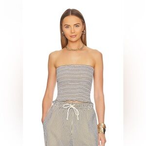 EUC DONNI TUBE TOP IN BLUE & WHITE STRIPES